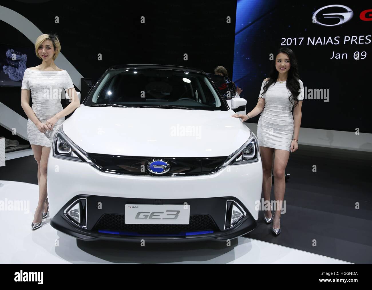 Detroit, USA. Jan 9, 2017. Guangzhou Chine Groupe Automobile Motor (Moteur de GAC Trumpchi) fait ses débuts de SUV électrique GE3 au cours de la 2017 North American International Auto Show (NAIAS) à Detroit, États-Unis, 9 janvier 2017. © Wang Ping/Xinhua/Alamy Live News Banque D'Images