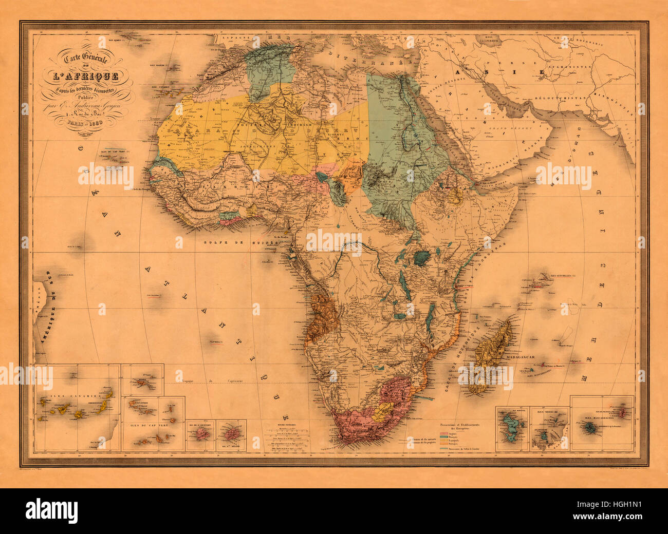 Carte de l'Afrique 1880 Banque D'Images