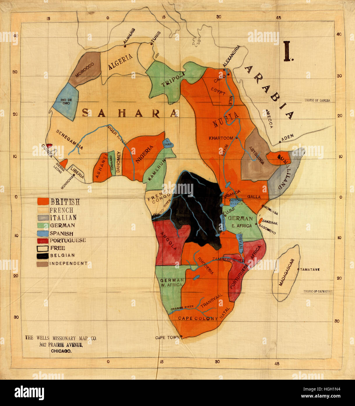 Carte de l'Afrique 1908 Banque D'Images Carte de l'Afrique 1908 Banque D'Images