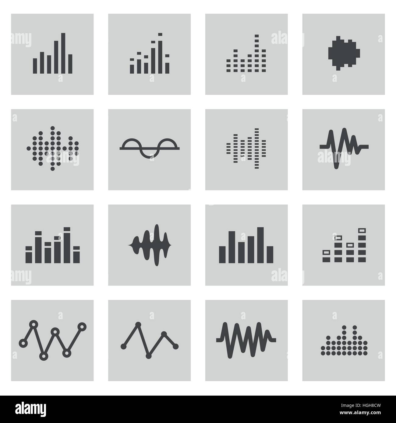 Ligne vectorielle music soundwave icons set sur fond gris Illustration de Vecteur