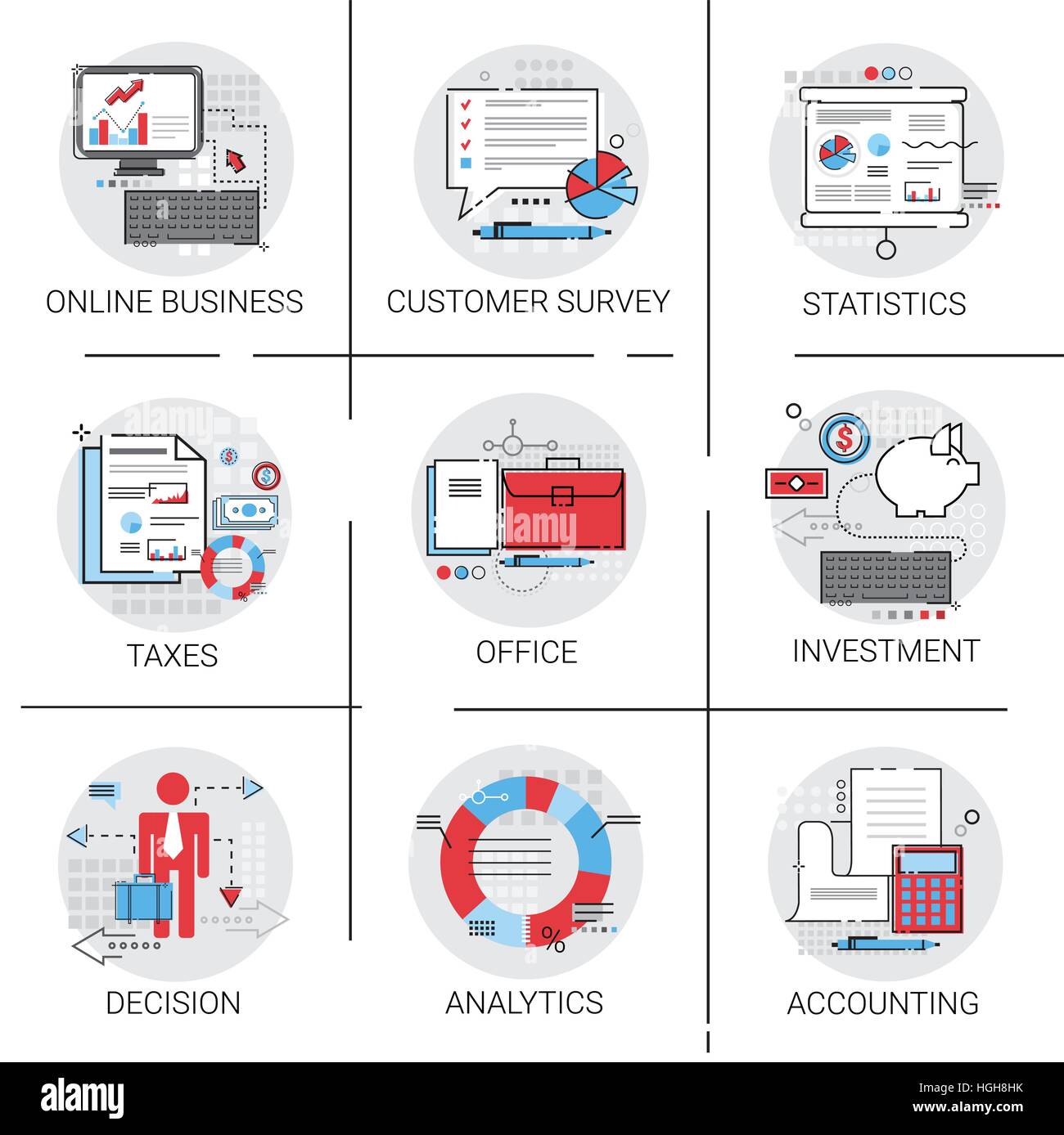 L'analyse d'affaires en ligne schéma de travail Bureau des finances  Statistiques Icon Set Image Vectorielle Stock - Alamy