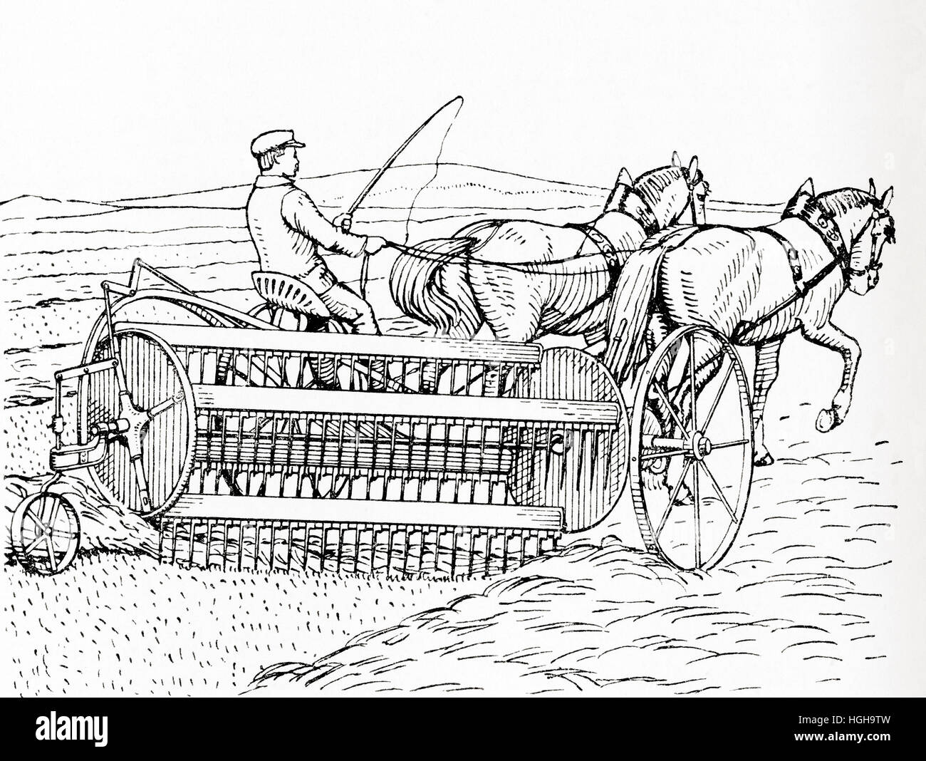 Un cheval dessiné hay rake. De Meyers lexique, publié en 1924. Banque D'Images
