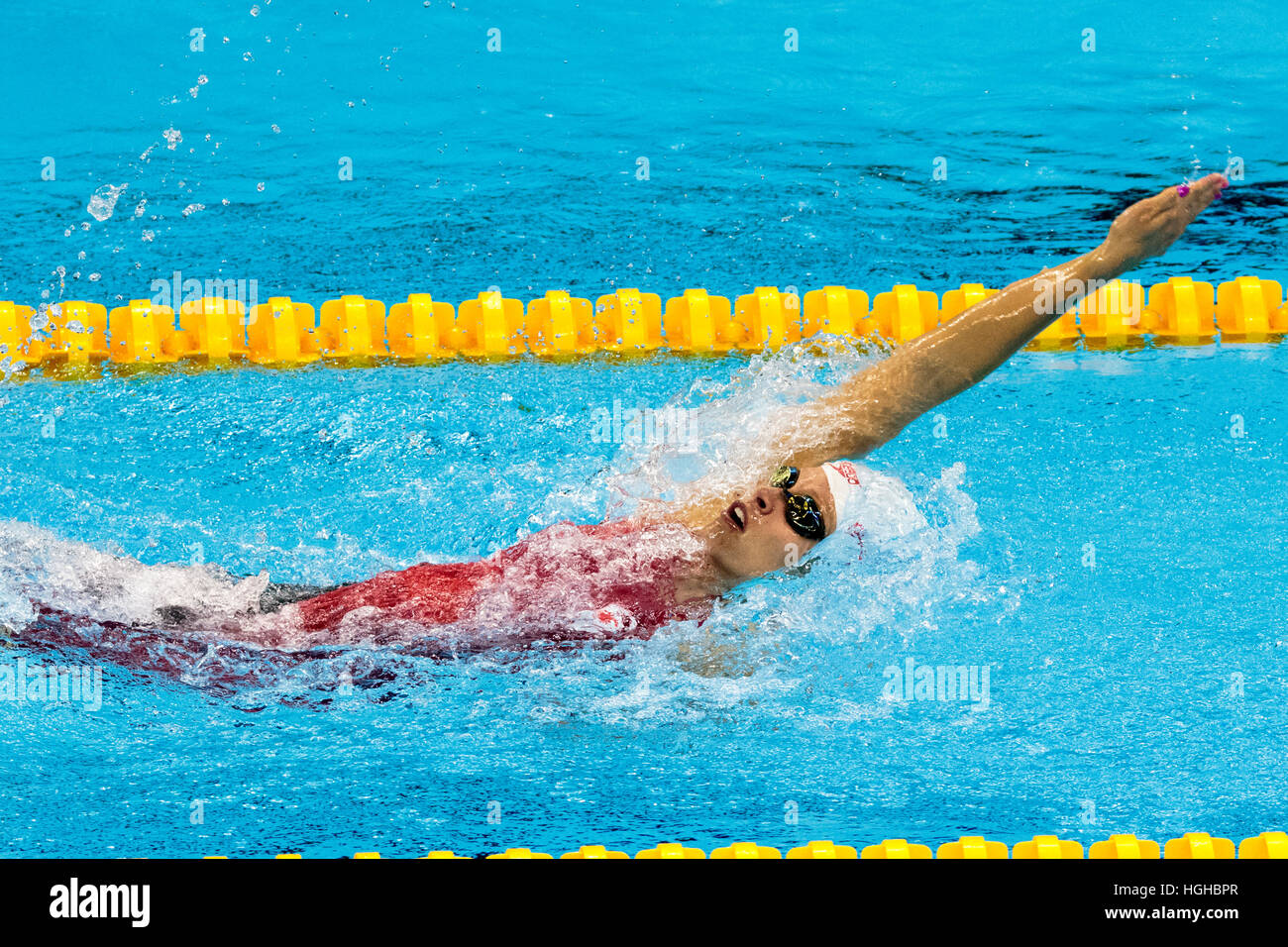 Rio de Janeiro, Brésil. 11 août 2016. Hilary Caldwell (CAN) qui se font concurrence sur le 200m dos lors de la demi-finale des Jeux Olympiques d'été de 2016. © Banque D'Images