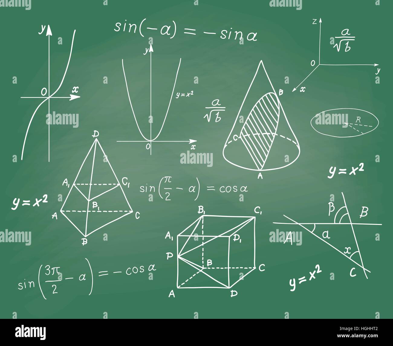 Mathématiques - des formes géométriques et des croquis d'expressions sur school board Illustration de Vecteur