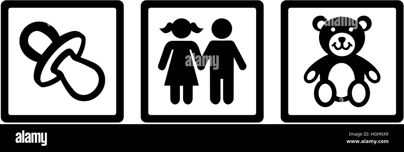 Icônes - garde d'enfants, Sucette, ours Banque D'Images