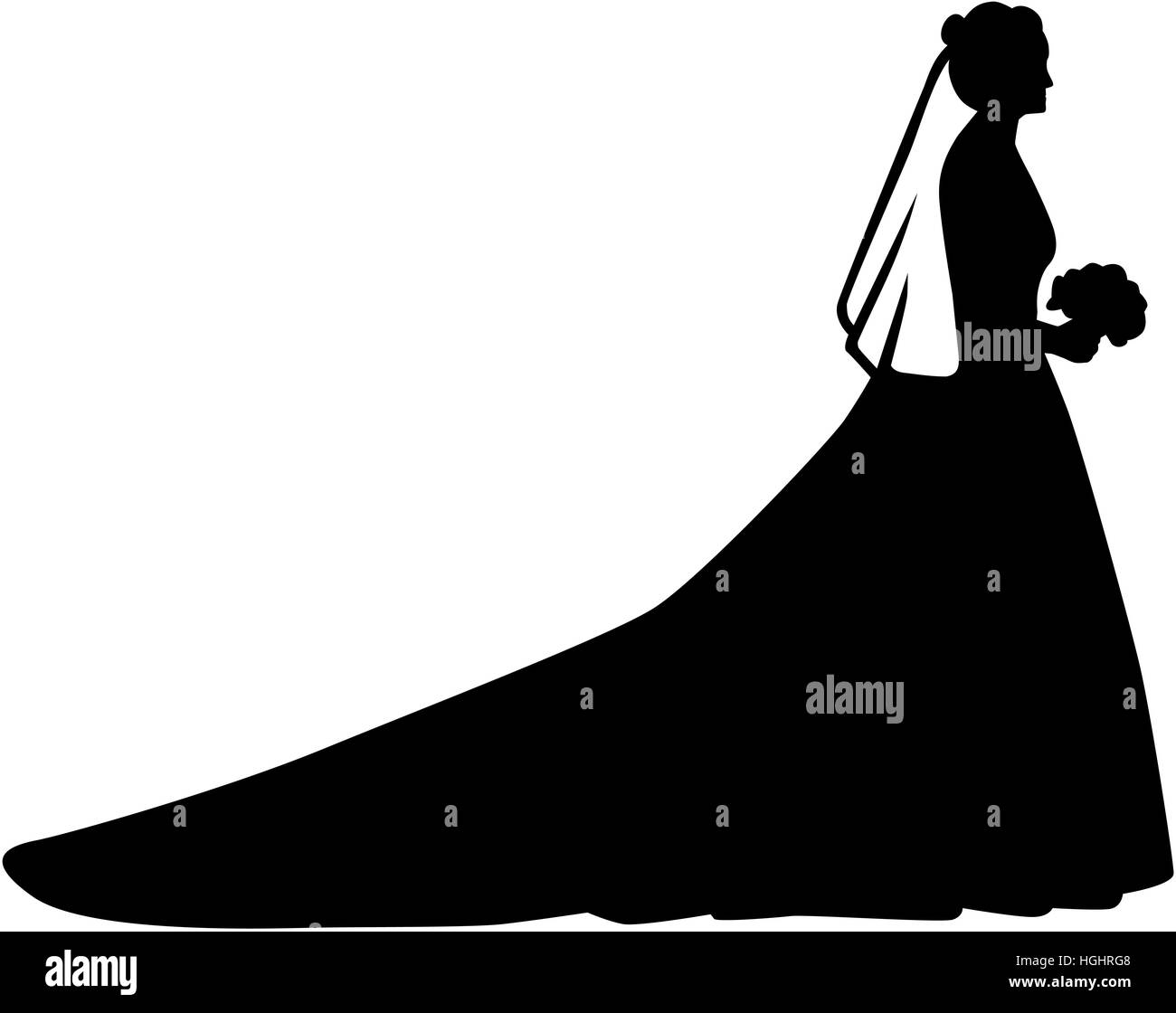 Silhouette mariée avec long train Banque D'Images