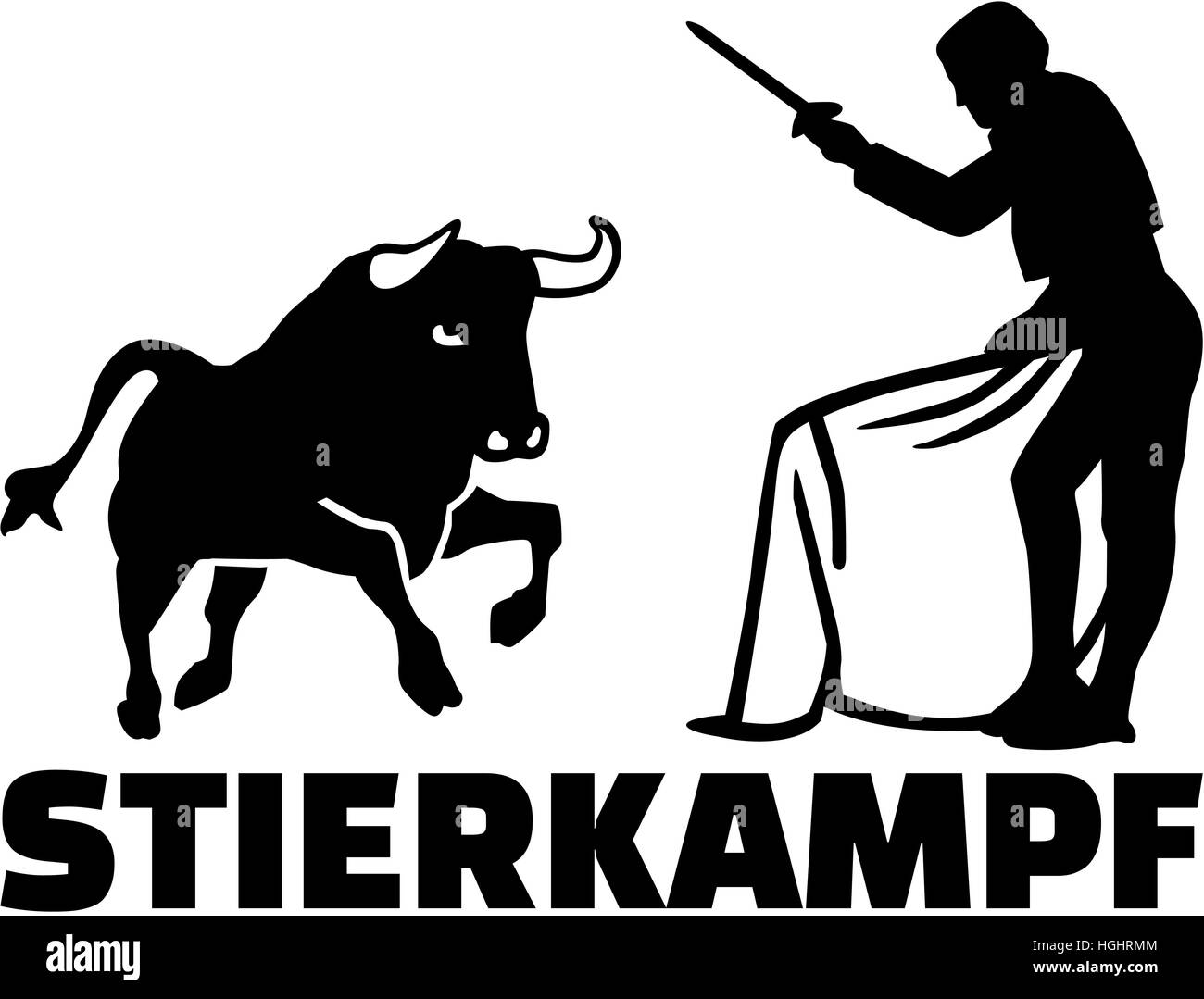 Silhouette de la tauromachie avec nom allemand Banque D'Images