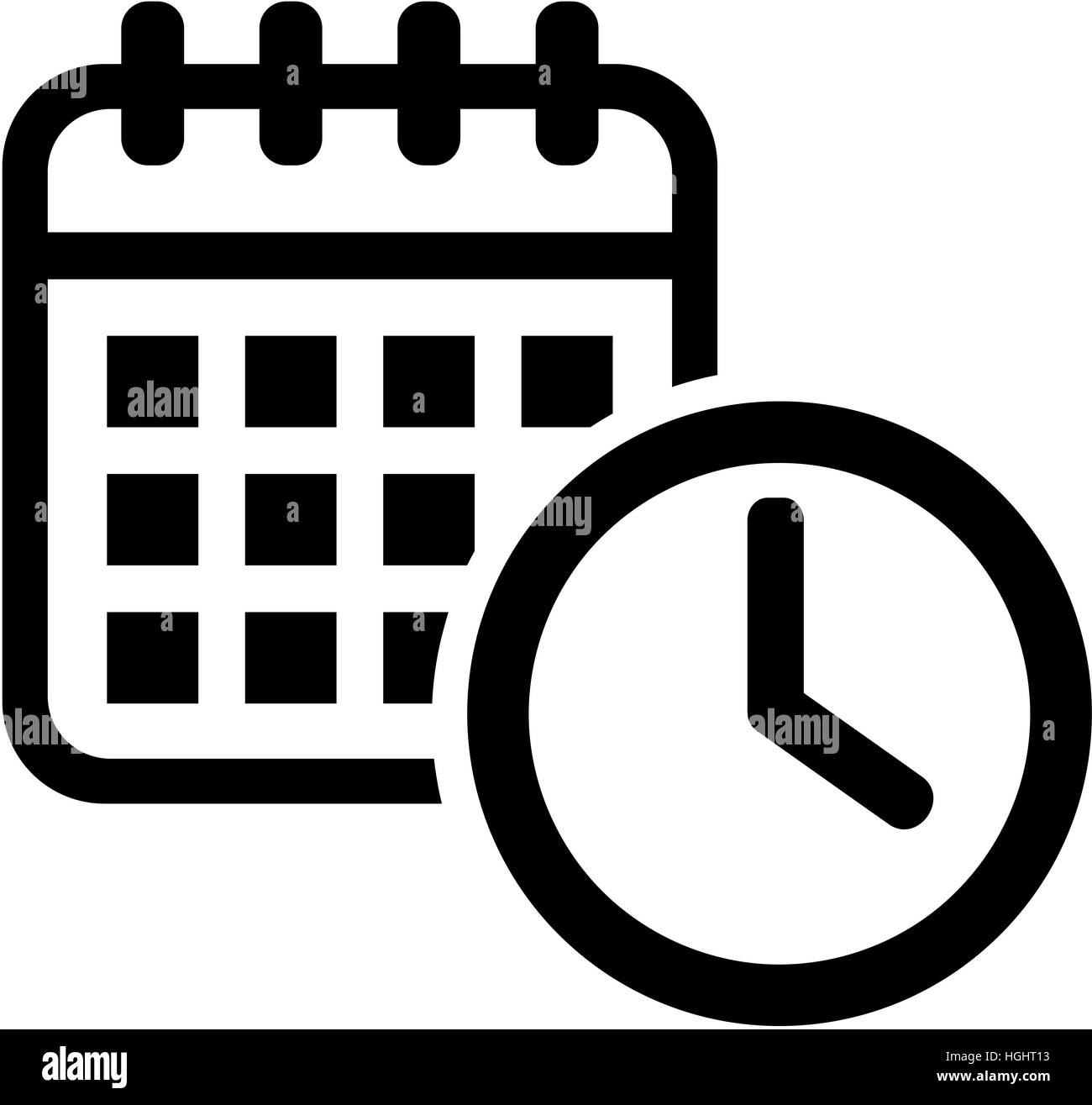 L'icône de calendrier avec horloge. Réunion. Banque D'Images