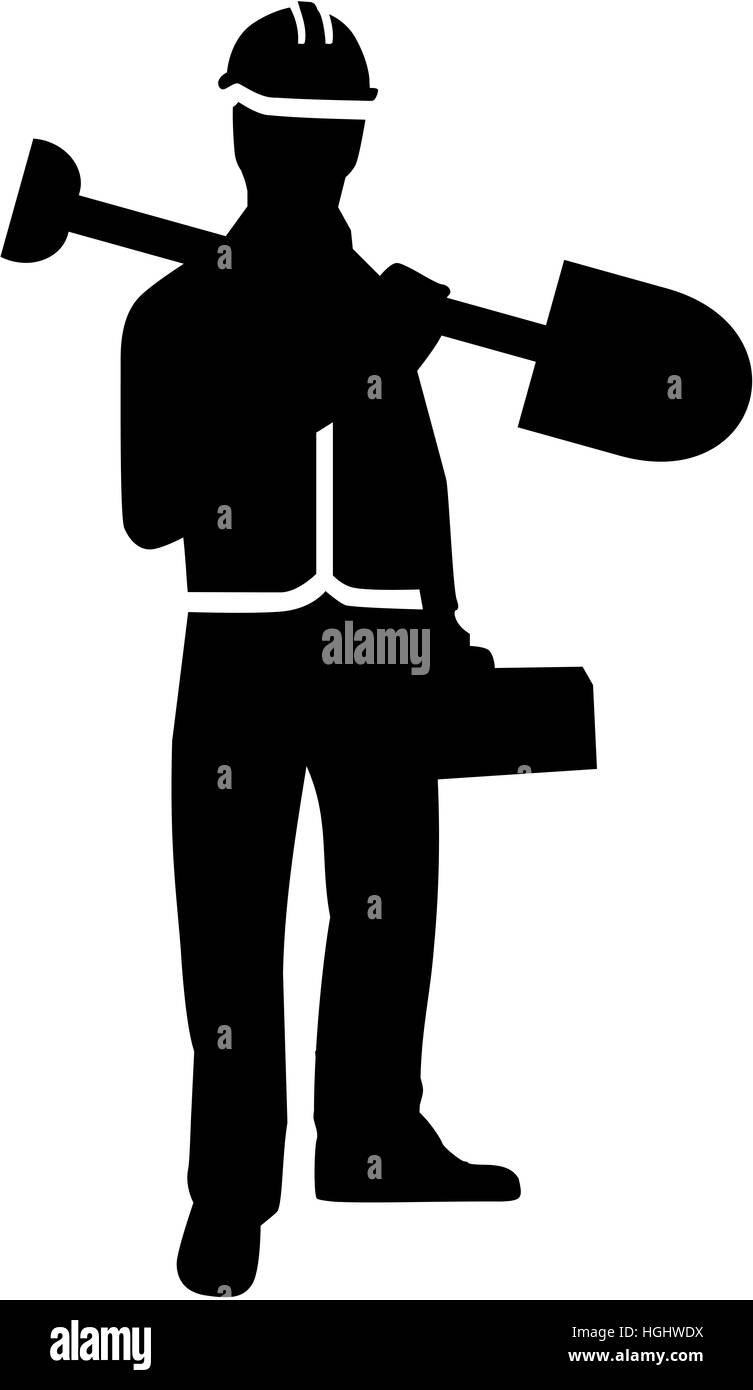 Travailleur de la Construction avec pelle silhouette Banque D'Images