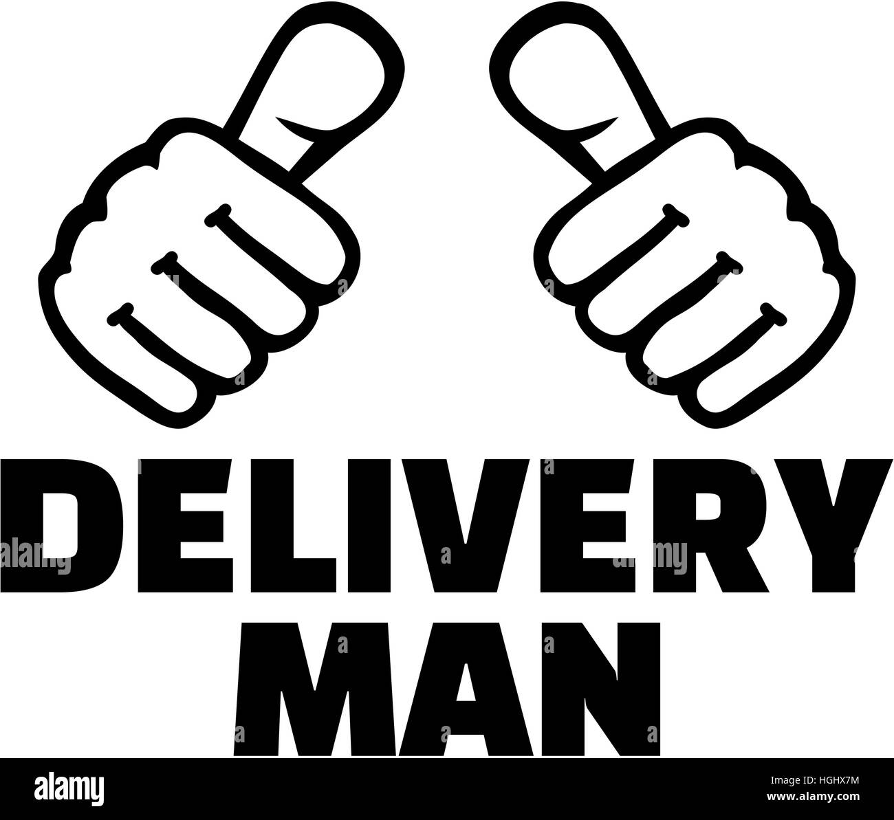 Delivery man with thumbs. T-Shirt Design. Banque D'Images