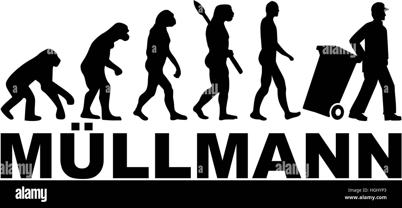 Évolution éboueur avec titre allemand Banque D'Images