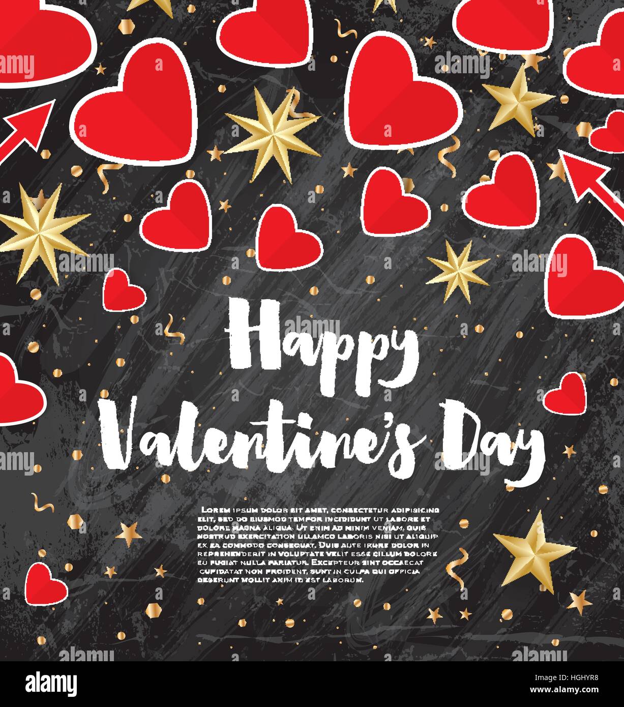 Bonne Saint Valentin Carte postale avec des coeurs rouges et des étoiles d'or. Vector Illustration. Illustration de Vecteur Bonne Saint Valentin Carte postale avec des coeurs rouges et des étoiles d'or. Vector Illustration. Illustration de Vecteur