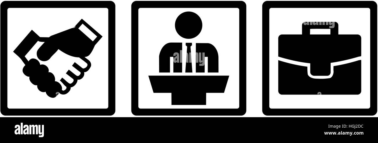 Icônes maire - triple se serrer la main, sac et Podium Banque D'Images