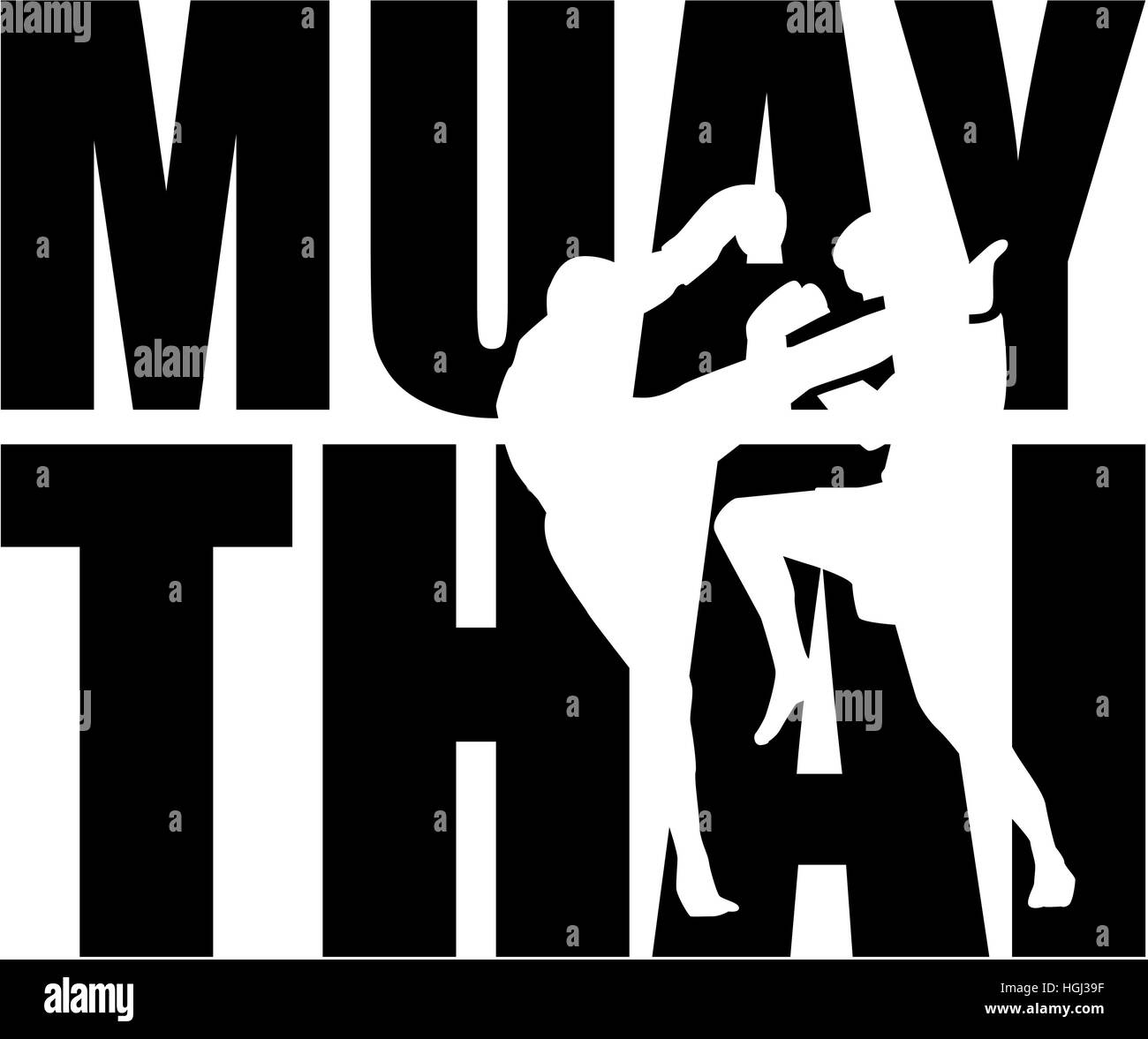 Mot de Muay Thai avec découpe silhouette Banque D'Images