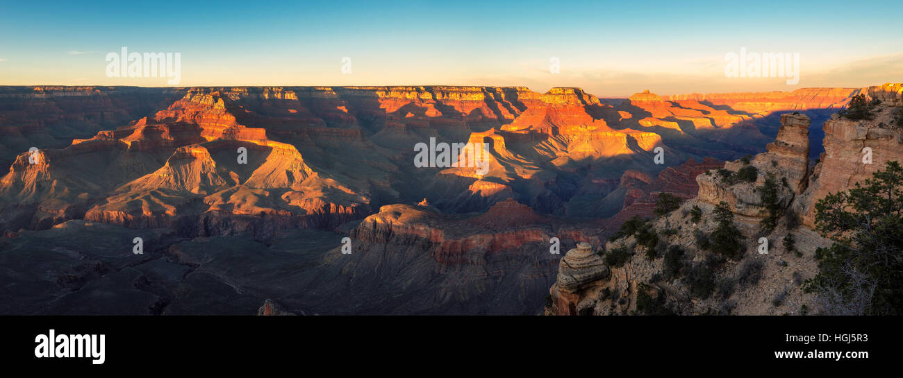 Beau panorama du Grand Canyon au coucher du soleil, de l'Arizona. Banque D'Images
