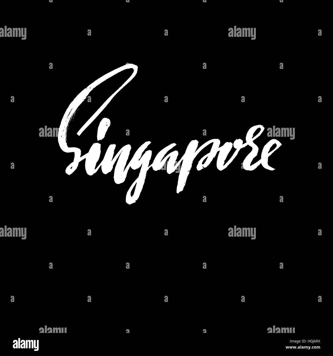 Salutations de Singapour. Carte de souhaits avec typographie, lettrage design. La calligraphie au pinceau sec à la main, texte pour carte de voyage, carte postale, poster. Vector illustration. Illustration de Vecteur