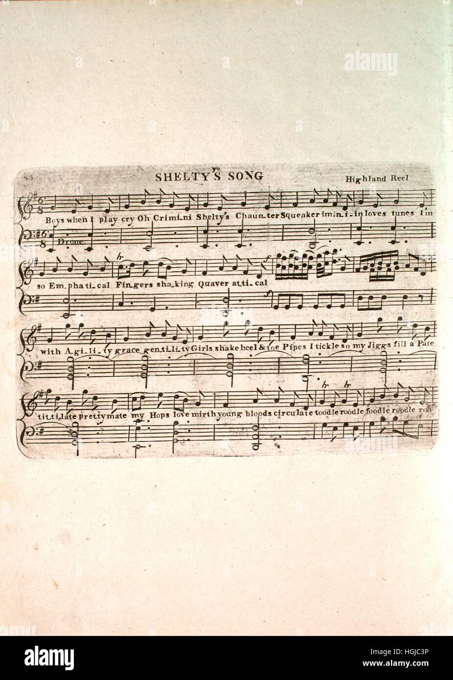 Image de couverture partitions de la chanson 'Shelty Highland's Song', du tambour avec une œuvre originale lecture notes 'na', 1900. L'éditeur est répertorié comme '', la forme de composition trophique', 'est l'instrumentation est 'piano et voix", la première ligne se lit 'Les garçons quand j'kaka bouda pleurer Oh Crimini Shelty est Chaunter Squeaker', et l'illustration artiste est répertorié comme 'Aucun'. Banque D'Images