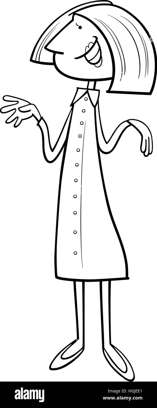 Cartoon noir et blanc illustration du caractère femme adultes Coloriages Illustration de Vecteur