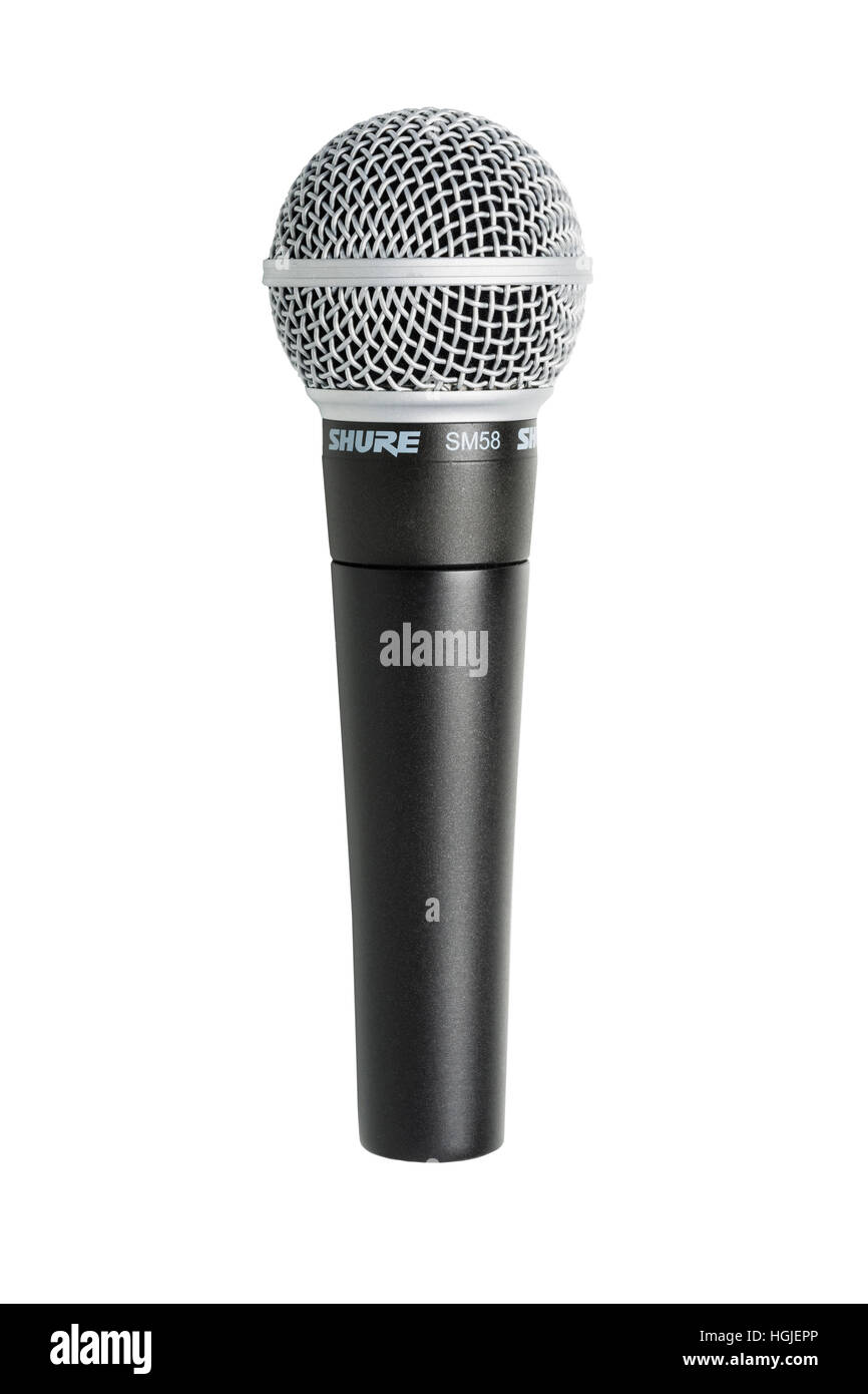 Assurez-vous d'un microphone SM58 sur fond blanc Banque D'Images