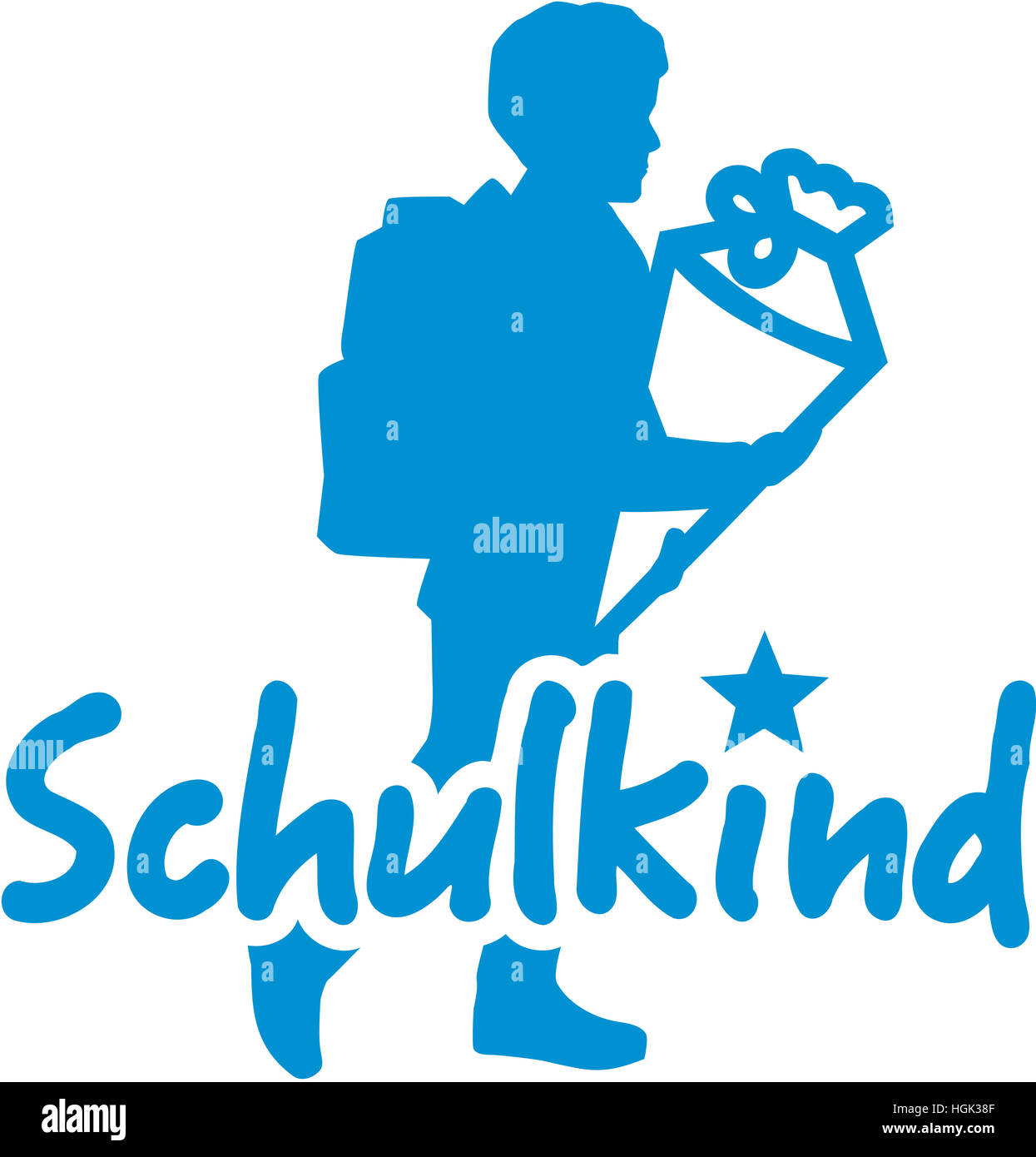 Élève de l'école avec cône et mot allemand. Banque D'Images