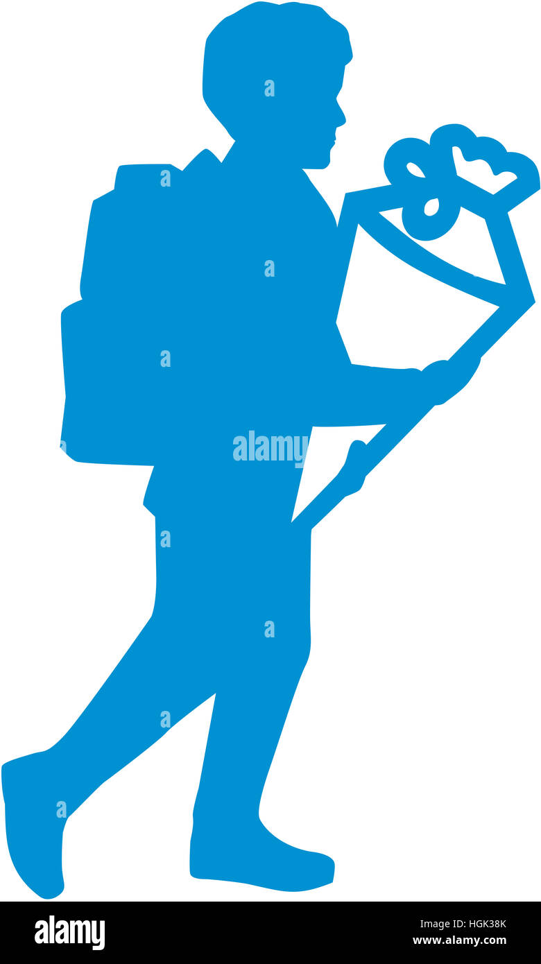 Élève. Silhouette de garçon avec cône de l'école. Banque D'Images