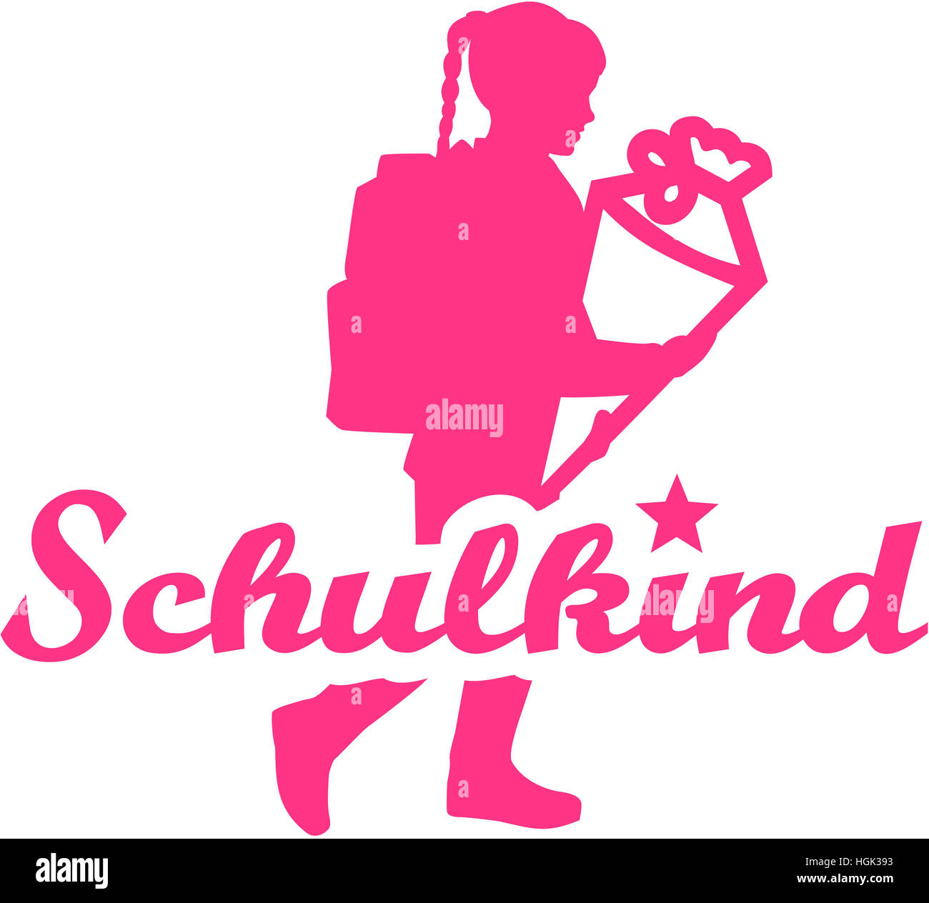 Élève de l'école de fille avec cône et mot allemand. Banque D'Images