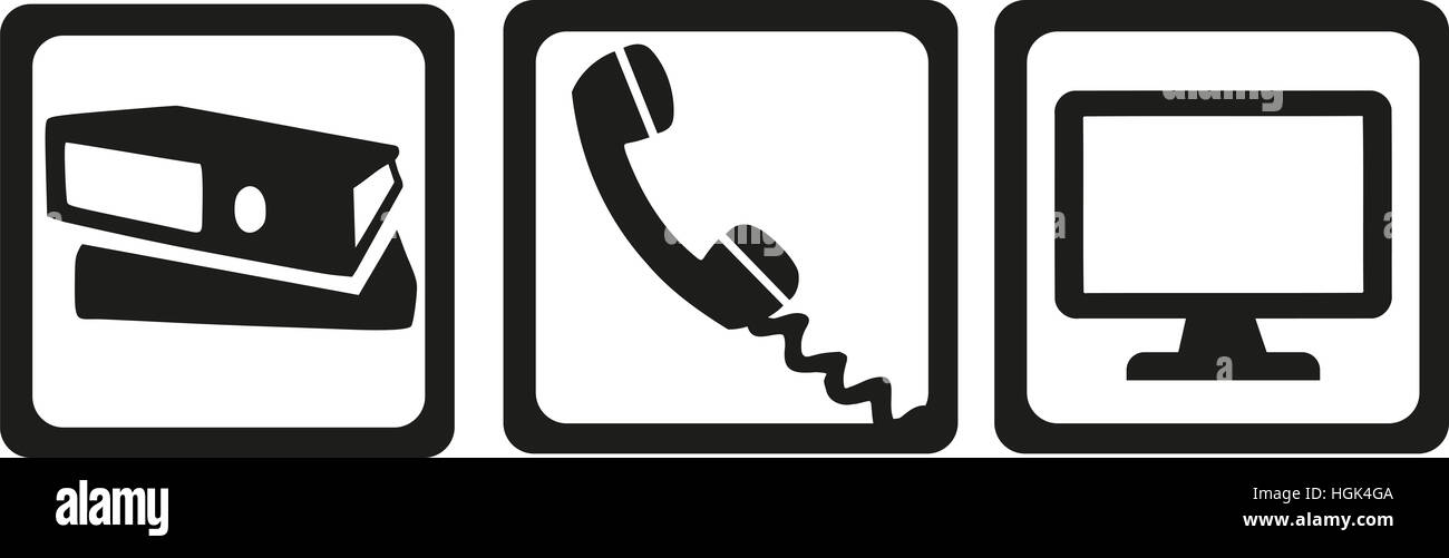 Dossier matériel - secrétaire, téléphone, ordinateur Banque D'Images