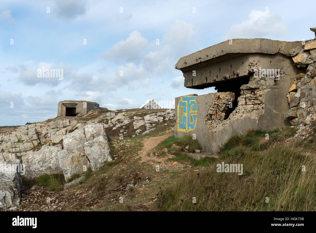 Les bunkers allemands de la Seconde Guerre mondiale à Crozon, Bretagne, France Banque D'Images