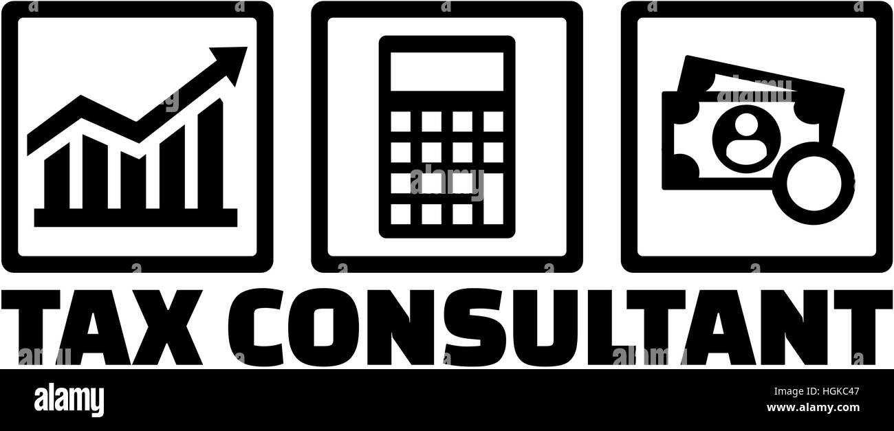 Conseiller fiscal avec des icônes Banque D'Images