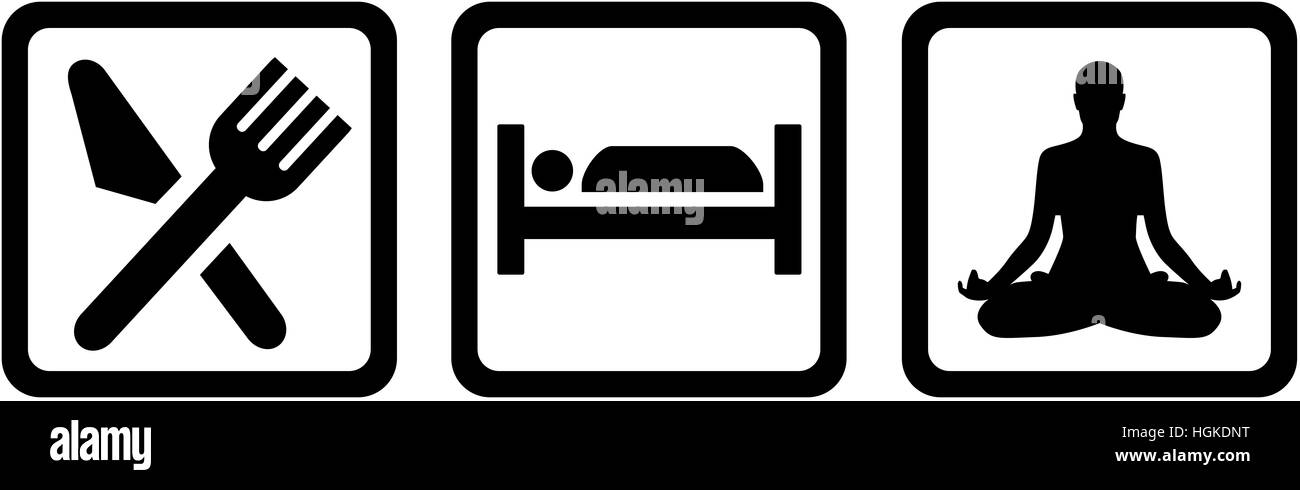 Le yoga avec eat sleep icons Banque D'Images