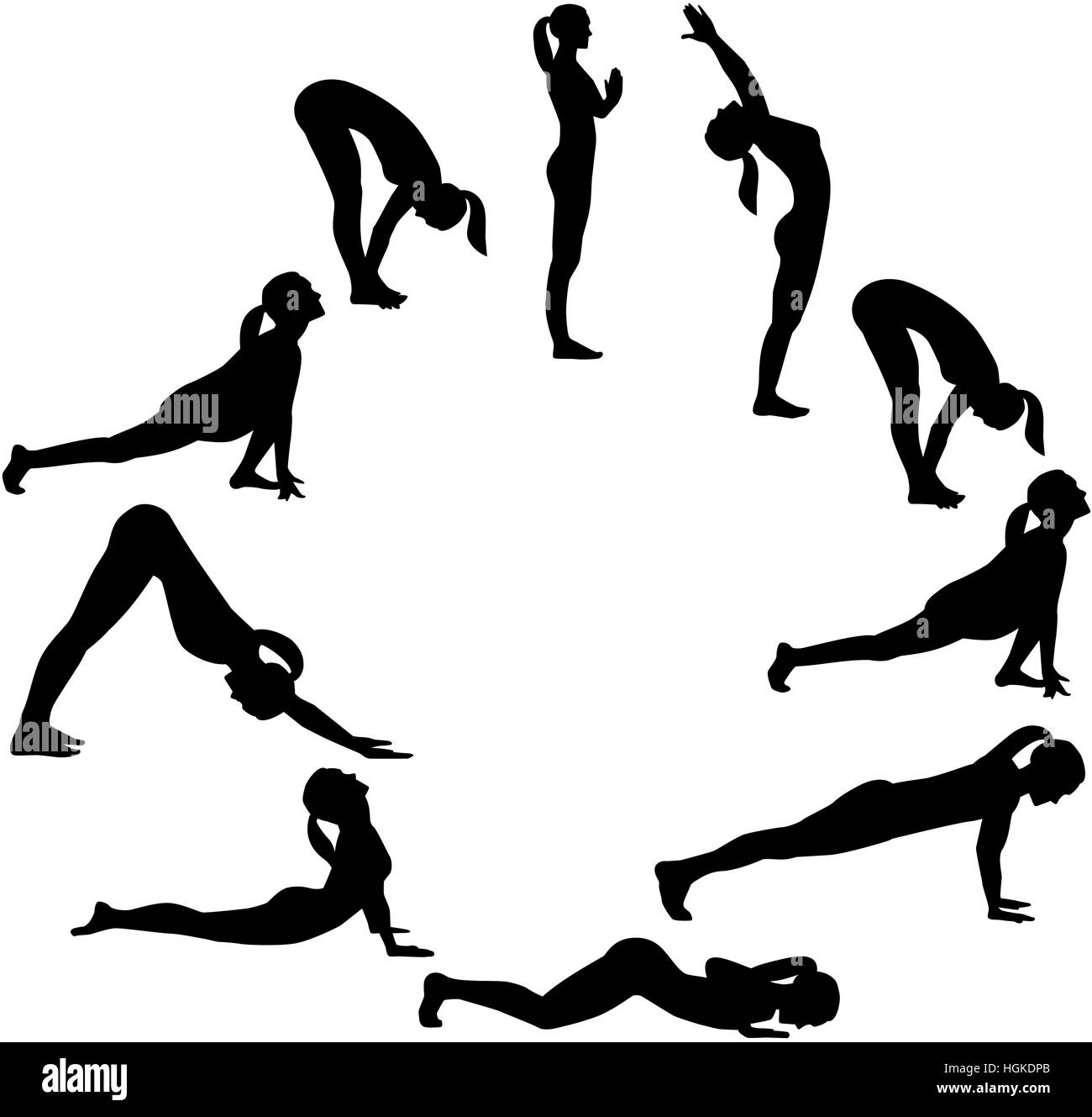 Soleil yoga Yoga - tous les postes dans un cercle Banque D'Images