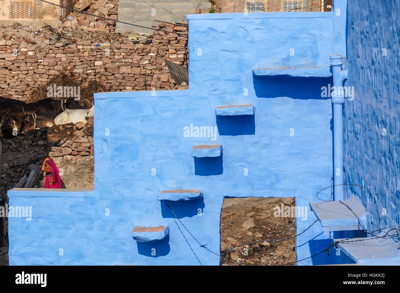 Les murs de la ville bleue de Jodhpur, Rajasthan Banque D'Images