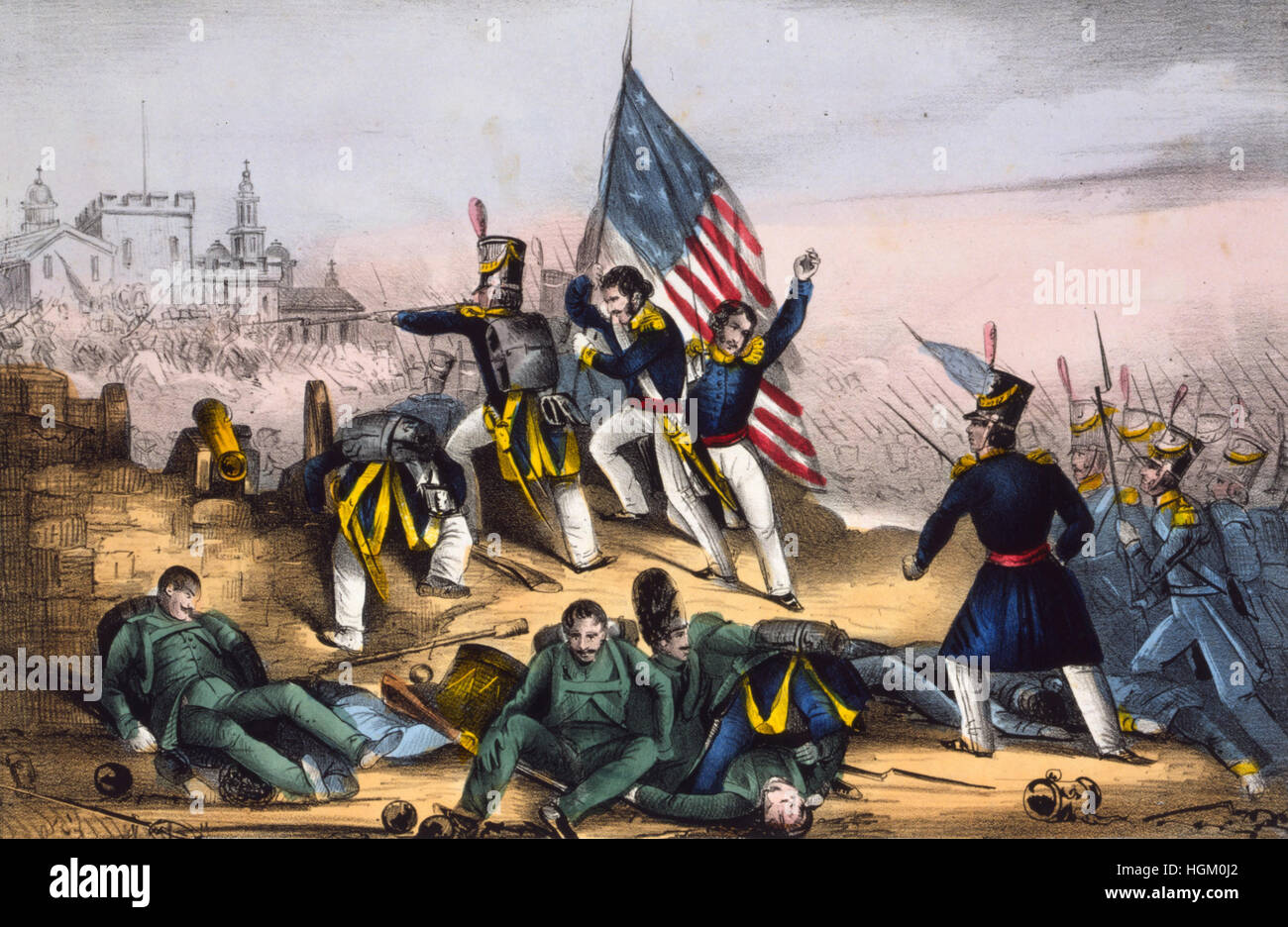 MEXICAN-GUERRE AMÉRICAINE Marines américains assault château de Chapultepec 13 septembre 1847. Lithographie de la Kellogg Brothers Banque D'Images