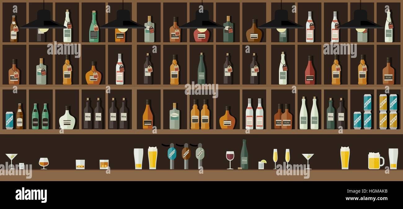 Comptoir bar avec boissons Illustration de Vecteur