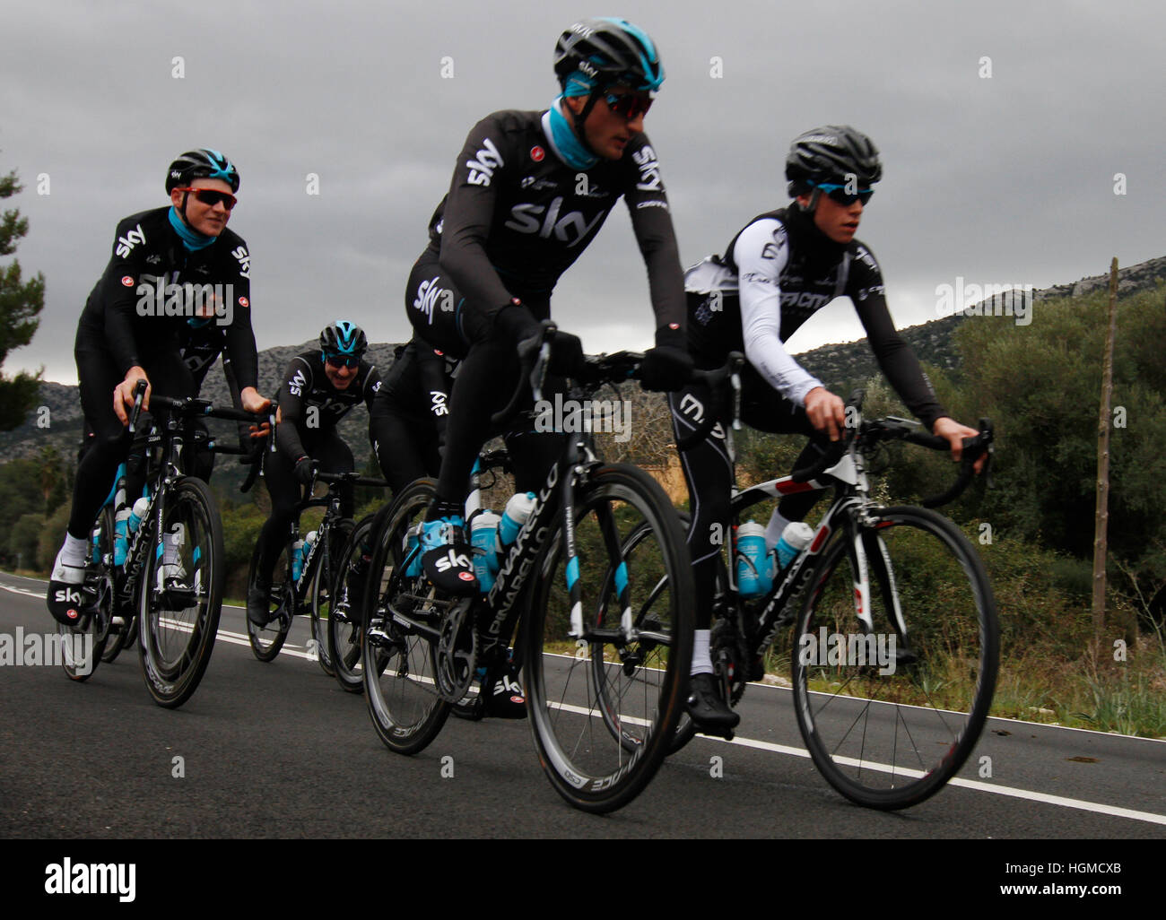 Majorque, Espagne- 10 Janvier, 2017 En préparation de la saison 2017, l'équipe Sky organise un camp d'entraînement à Alcud'a, Majorque. Les cyclistes vont à former pendant une journée des médias où la presse est invitée. Credit : Mafalda/Alamy Live News Banque D'Images