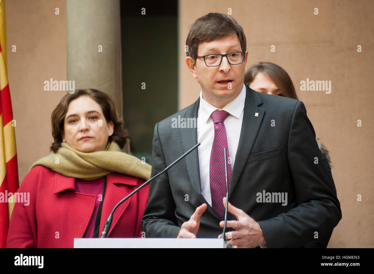 Espagne, Barcelone. 10 janvier, 2017. La Justice Carles Mundó conseiller. Au cours de la conférence de presse qu'il a offerts après la signature de l'accord qui facilitera la démolition de l'ancienne prison. La prison "modèle" a été inauguré en 1904 et est doyen de la les prisons catalanes, étant devenu un symbole et témoignage de l'histoire de la communauté autonome. Crédit : Charlie Perez/Alamy Live News Banque D'Images