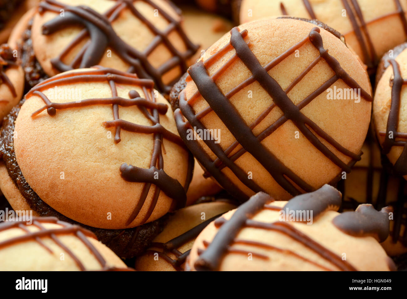 Gâteau au chocolat en forme de rond sur la table à côté de la lumière Banque D'Images