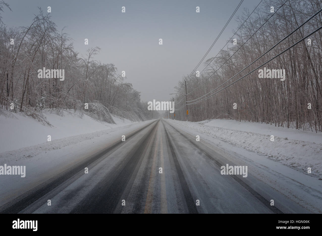 L'hiver glacial de la route 3. Banque D'Images