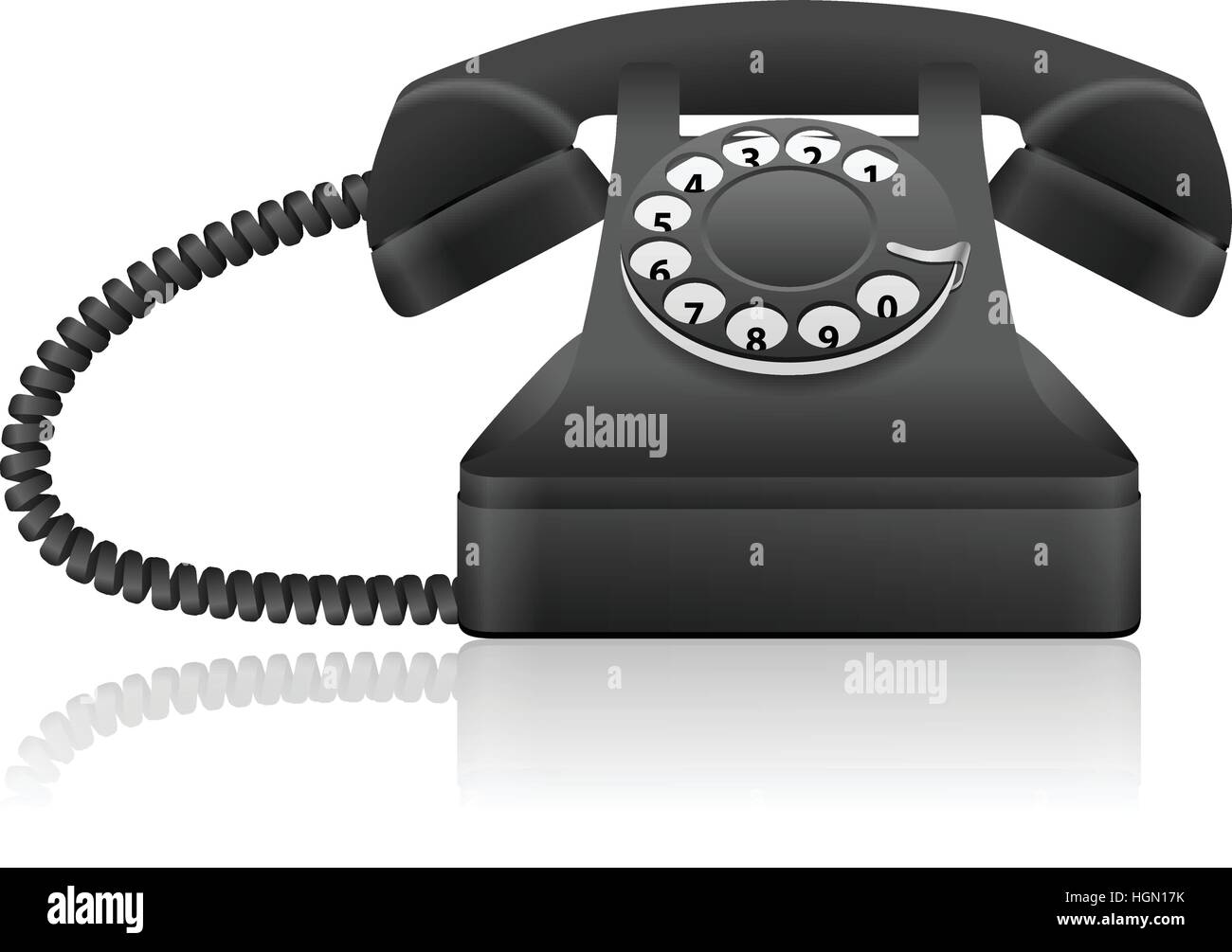 Téléphone rétro noir sur fond blanc. Illustration de Vecteur