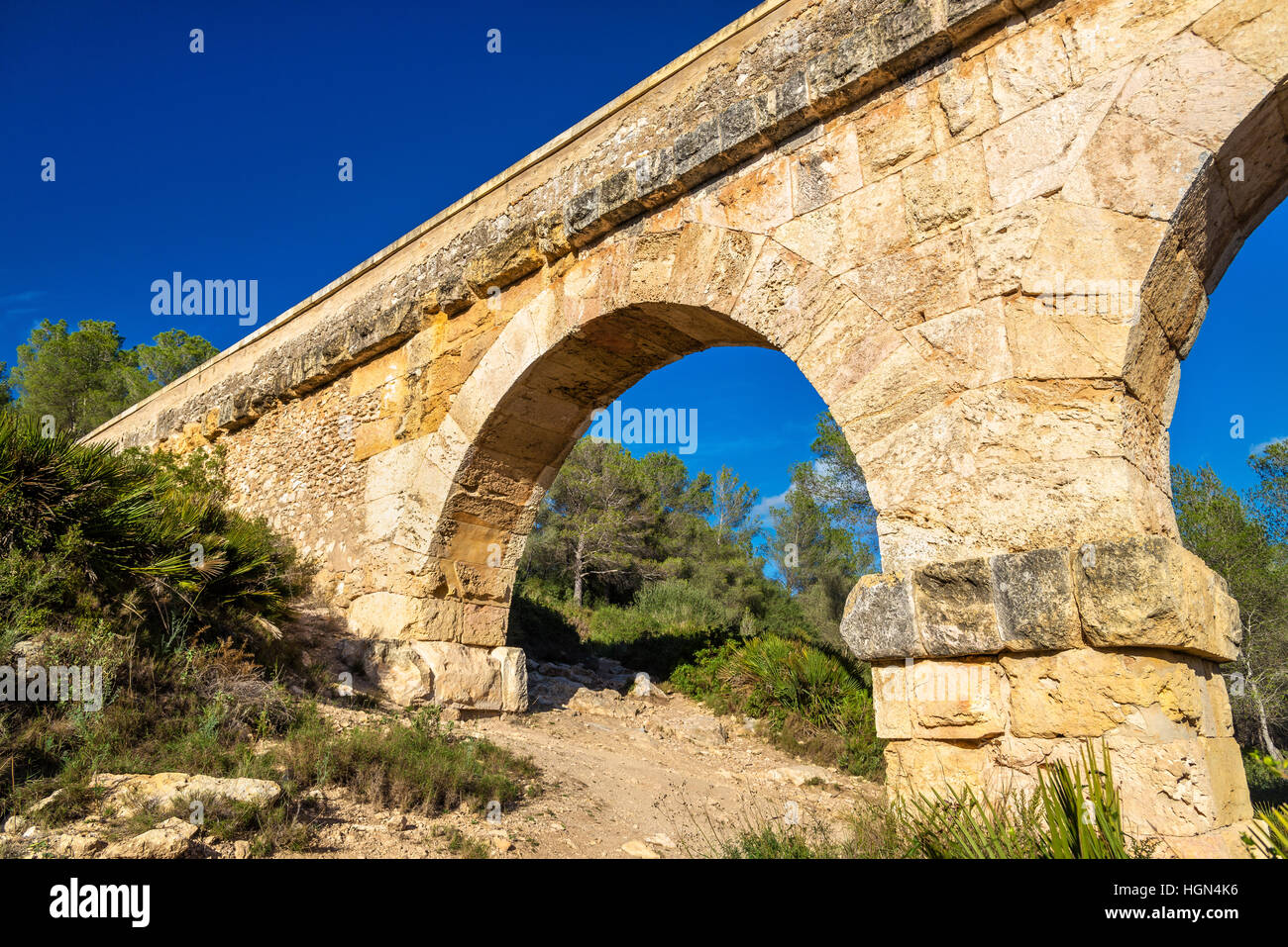 Les Aqueduc Ferreres, également connu sous le pont del Diable - Tarragone, Espagne Banque D'Images