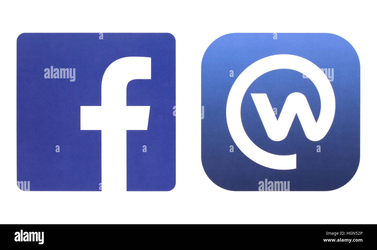 Kiev, Ukraine - le 11 octobre 2016 : Facebook et du milieu logos imprimés sur papier blanc. Lieu de travail est les médias sociaux en ligne et service de réseau social Banque D'Images