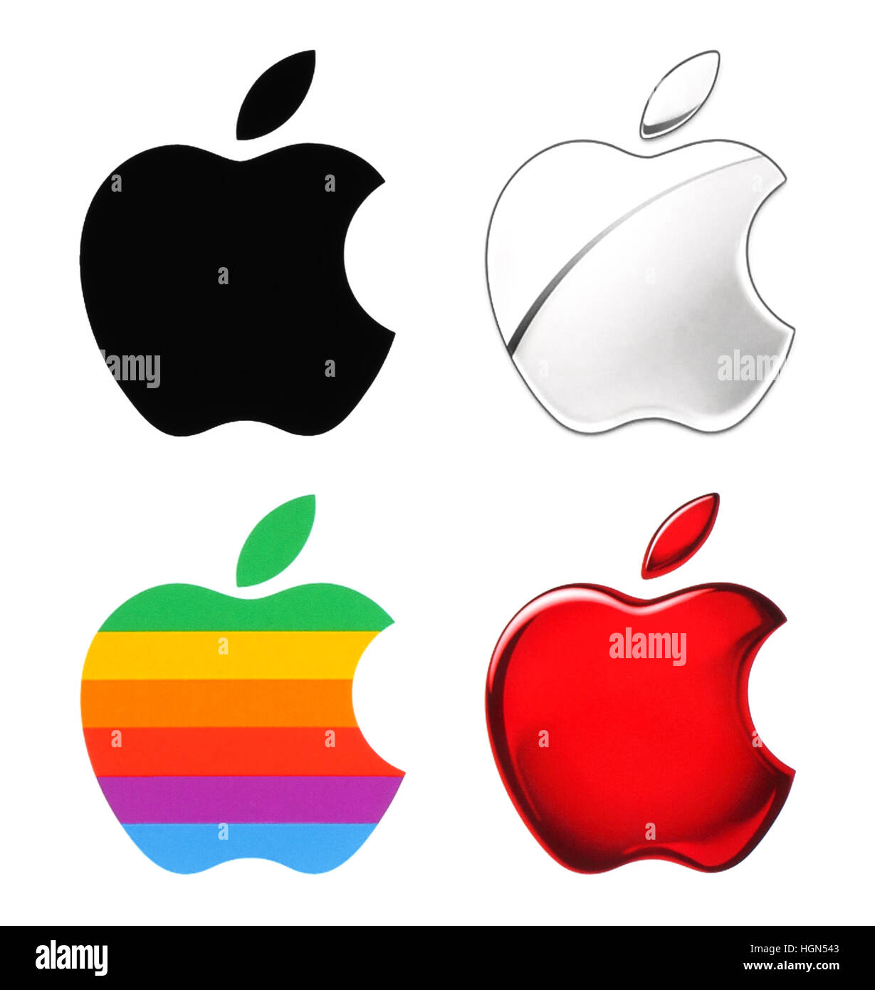 Kiev, Ukraine - le 21 novembre 2016 : Ancienne et Nouvelle Apple logo imprimé sur papier. Apple est une société multinationale américaine qui conçoit, développe, Banque D'Images