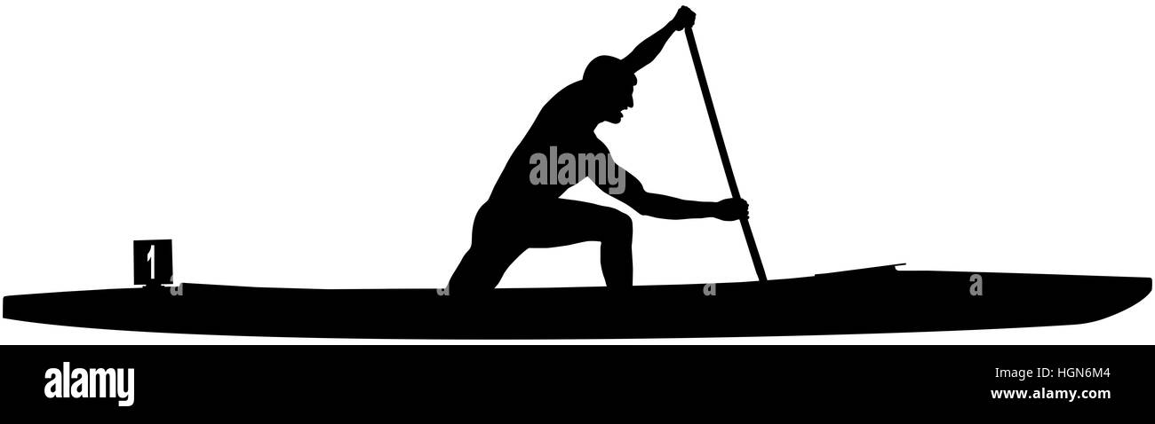 Silhouette noire sportif sports rameur canoe sprint en paddle Banque D'Images