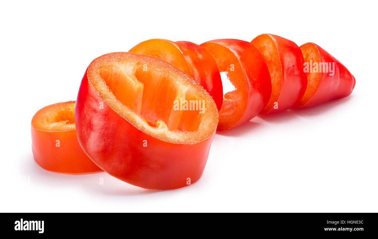 Orange en tranches la cire chaude hongrois paprika ou piment (Capsicum annuum). Chemins de détourage, séparés de l'ombre Banque D'Images