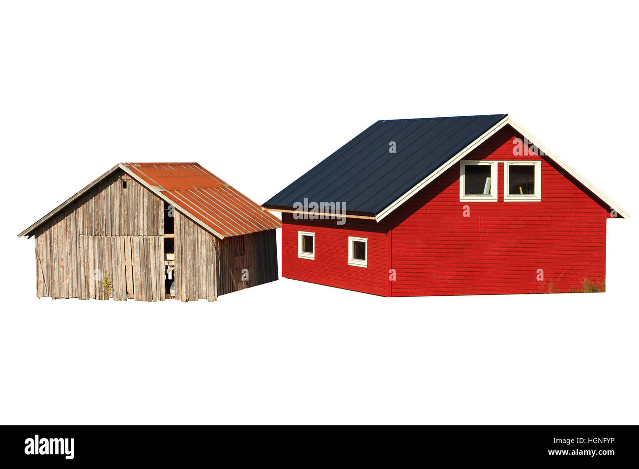 Maisons colorées isolé sur fond blanc,Scandinavie, maisons en bois, Norvège, Suède Banque D'Images