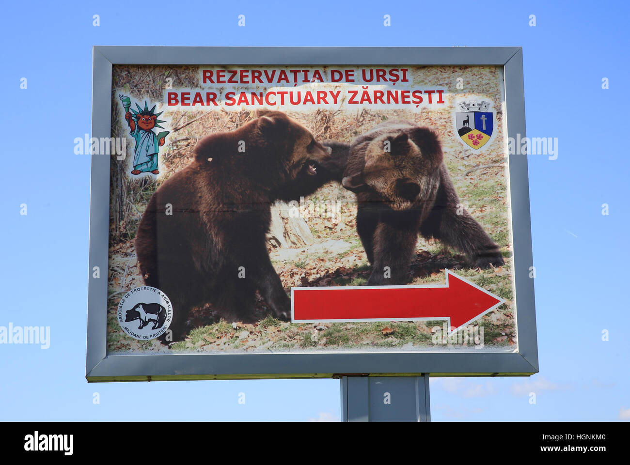 Signe pour le sauvetage de Bear sanctuary dans Brasov Brasov, près de Brasov, en Transylvanie, Roumanie, Europe de l'Est Banque D'Images