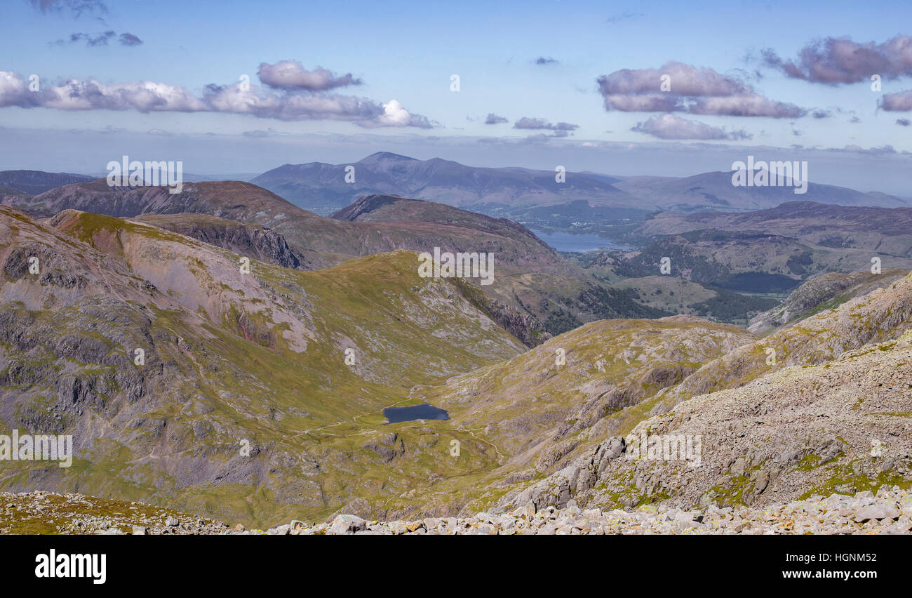 Styhead Tarn, Borrowdale, Keswick et de la Route du Corridor Skiddaw, Scafell Pike Banque D'Images