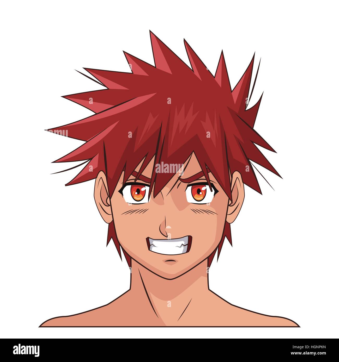 Portrait visage manga anime homme cheveux rouge yeux expression Image  Vectorielle Stock - Alamy