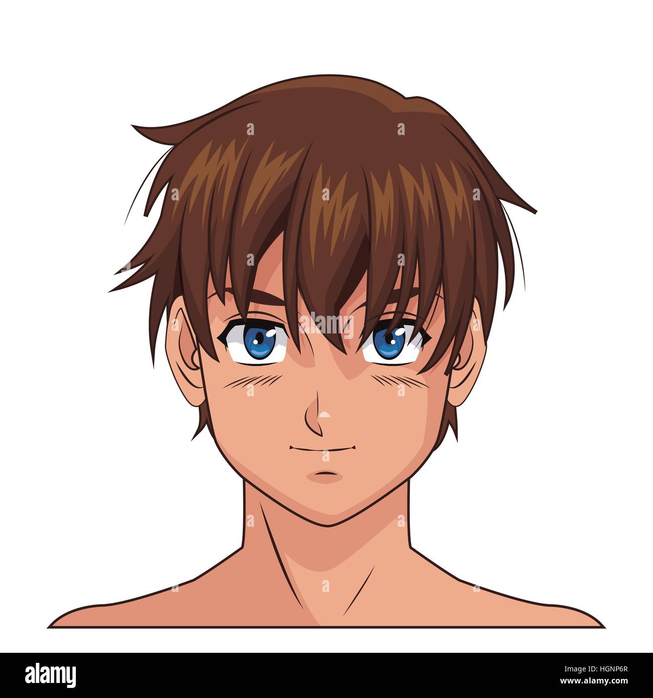 Portrait Visage Manga Anime Boy Bleu Cheveux Bruns Yeux