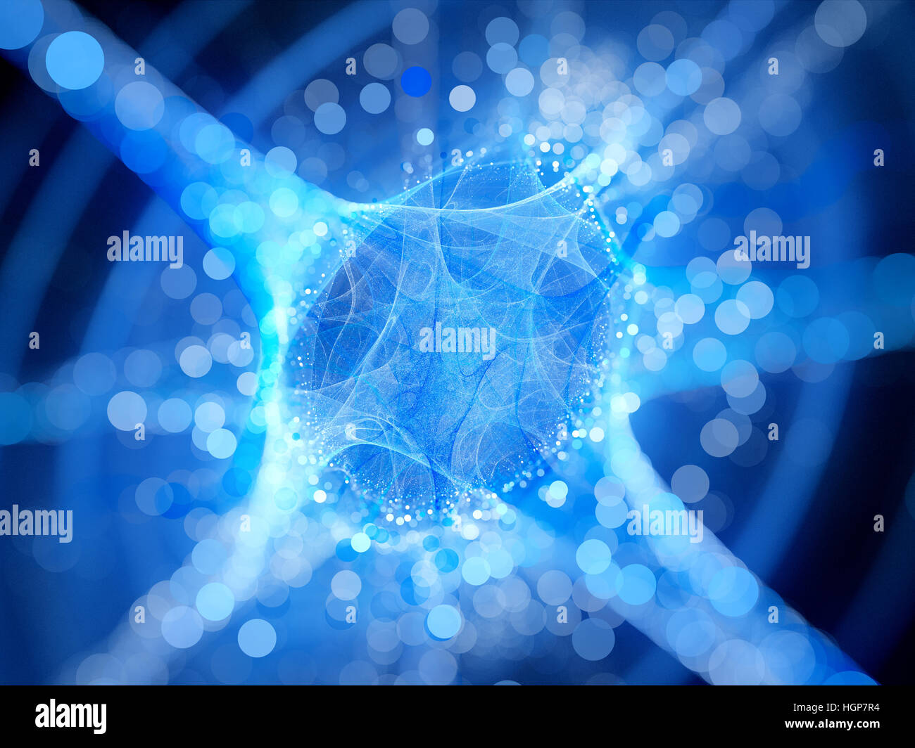Rougeoyant bleu fractale du réseau de connexion avec le big data, générée par ordinateur résumé fond, 3D render Banque D'Images